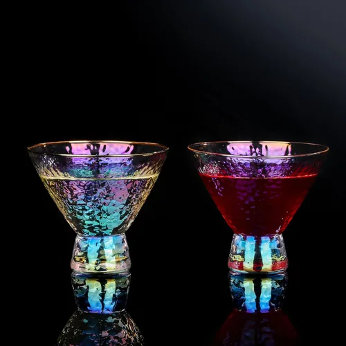 Vista 6 de Lysenn Juego de 2 vasos de Martini iridiscentes sin tallo, vasos de cóctel martillados de alta calidad para bodas, aniversarios, Navidad, fiestas