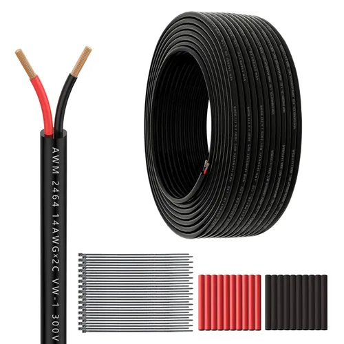 Cable eléctrico de calibre 14, 2 conductores, 50 pies, 14/2, cable de extensión UL2464 DC5V/12V/24V/300V 14AWG, cable de cobre puro trenzado de bajo