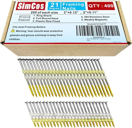 Vista 14 de Clavos de acero inoxidable 304 de cabeza redonda completa de 21 grados, anillo de 21 grados, clavo de vástago de 2-1/2 pulgadas para clavadora