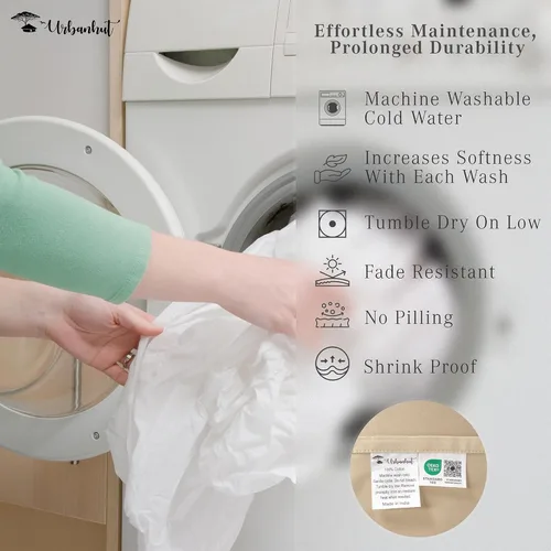 Vista 278 de URBANHUT Juego de sábanas de algodón egipcio de 1000 hilos tamaño completo, 4 piezas, suaves y transpirables, sábanas de hotel de lujo que se