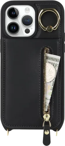 Vista 7 de Funda para iPhone 14 Pro Max con tarjetero para mujer, iPhone 14 Pro Max, funda para teléfono con correa y ranuras para tarjetas de crédito