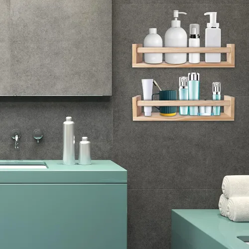 Vista 11 de Juego de 3 estantes de pared para cuarto de bebé, estantes de pared de madera natural para habitación de niños (32 pulgadas, juego de 3)