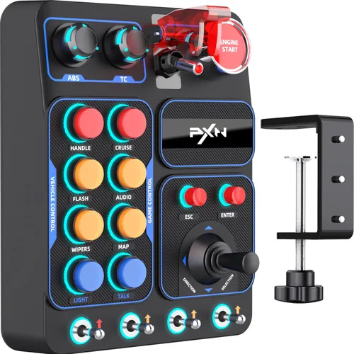 PXN CB1 Gaming Button Box – Sim Drive Control with 19 Buttons (9 Types), 30 Programmable Options, RGB Backlight, USB – Compatible with Windows PC –
