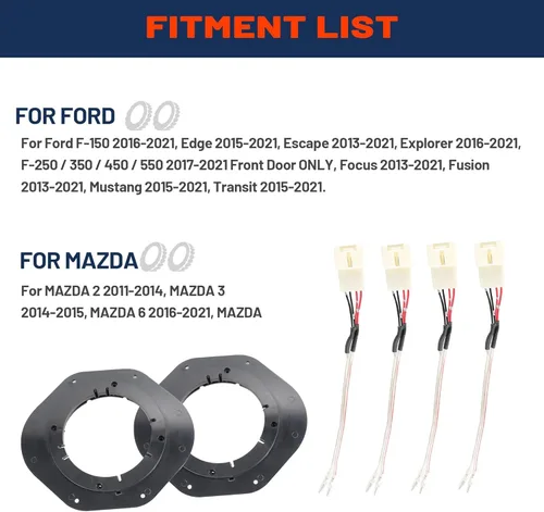 Vista 3 de NuIth Adaptador de altavoz de puerta delantera de 6.5 pulgadas Anillo espaciador con conector de arnés de altavoz para Ford F150 2015-2022, soporte