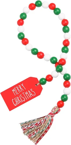 Vista 10 de Guirnalda de cuentas de madera de Pascua con borlas y etiqueta de conejo, cuentas de madera de estilo granja para decoraciones de bandeja