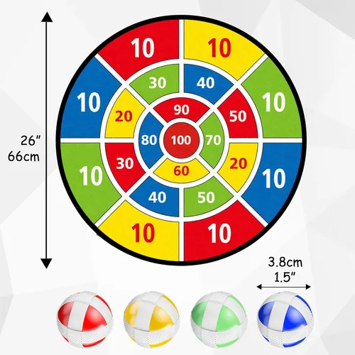 Vista 5 de TOMYOU Tablero de dardos de 26 pulgadas para niños con 16 bolas adhesivas, tablero de dardos de dinosaurio de doble cara, juguetes de fiesta