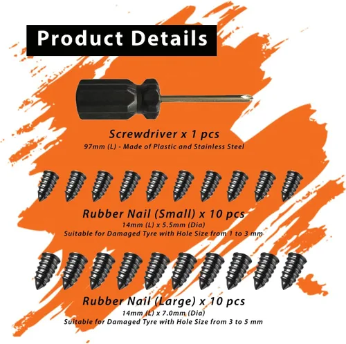 Vista 3 de GradCap Juego de 20 piezas de reparación de neumáticos, herramienta de clavos de goma para neumáticos, tornillos de perforación de auto servicio