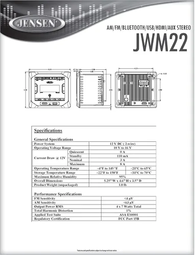 Vista 3 de Jensen JWM22 Zonas de 2 altavoces AM/FM BT HDMI AUX Cube Wall Mount Stereo, salida de altavoz 4X 6 vatios, 30 ajustes preestablecidos de estación