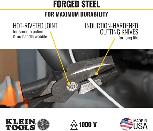 Vista 4 de Klein Tools 9418R - Juego de herramientas aisladas de 1000 V, fabricado en Estados Unidos, con cortador lateral, cortador diagonal, alicates