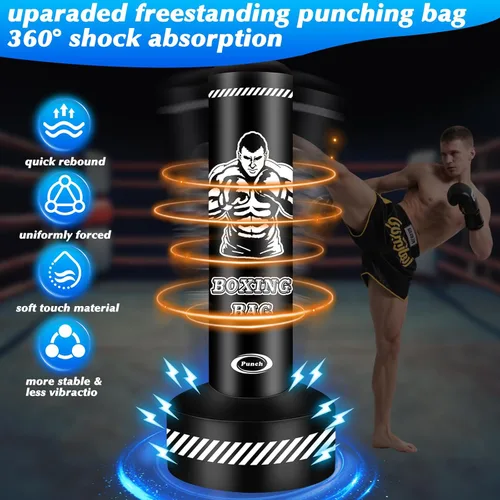 Vista 2 de Saco de boxeo de pie para adultos y adolescentes, saco de boxeo pesado de 70 pulgadas con soporte, bolsa pesada inflable para Kick Boxing, bolsas