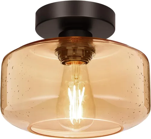 Vista 19 de Lámpara de techo industrial semiempotrada, bombilla LED de 800 lúmenes incluida, accesorio de lámpara de techo con pantalla de vidrio transparente