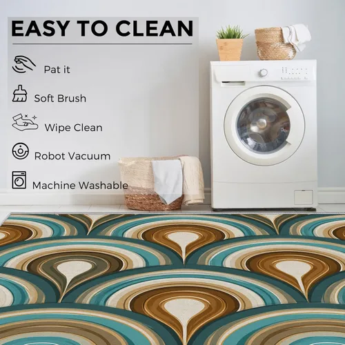 Vista 6 de 2x3 Retro Wavy Throw Rugs for Entryway, Washable Mid Century Modern Pattern Indoor Door Mat, Bedroom Kitchen Entrance, Non Slip Soft Thin, Abstract