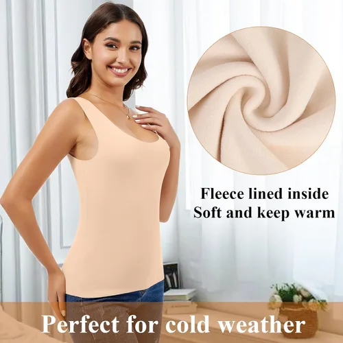 Vista 3 de JOYSHAPER Camiseta térmica sin mangas para mujer, ropa interior de forro polar, camiseta sin mangas, chaleco de capa base cálida