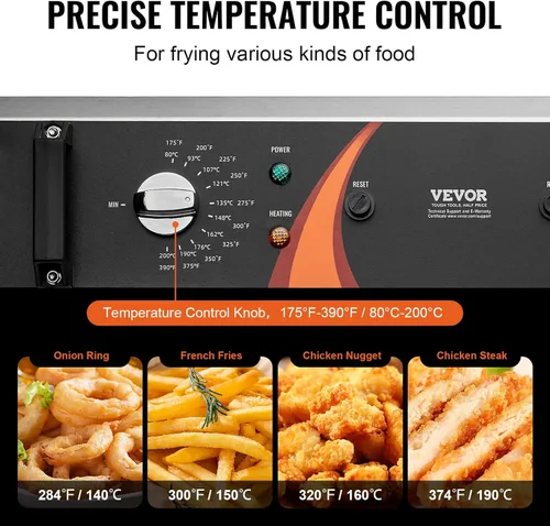 Vista 4 de VEVOR Freidora comercial, freidora eléctrica de pavo de 3000 W con canasta, gran capacidad de 30.6 cuartos de galón / 29 L, freidora de aceite