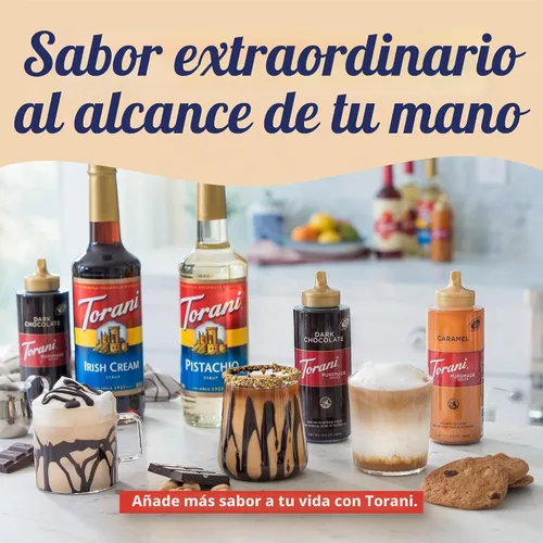Vista 5 de Torani Puremade Salsa de caramelo y chocolate amargo variado, paquete de 2 para postres y bebidas de café, 16.5 onzas Ea
