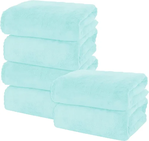 Vista 20 de MOONQUEEN Juego de 6 toallas de baño premium - Secado rápido - Toallas de microfibra de terciopelo coral altamente absorbentes - Uso multipropósito