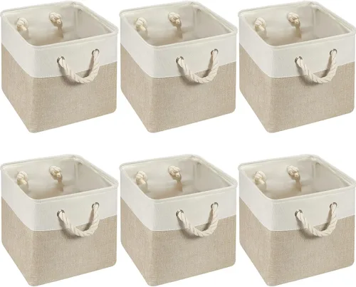 Vista 19 de Geiserailie 6 cubos de almacenamiento de tela de 11 x 11 pulgadas, canastas plegables con asas de transporte resistentes, cestas de mimbre