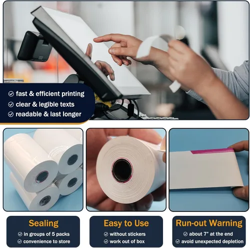 Vista 3 de (50 rollos) Rollos de papel térmico de 2 1/4 x 50 pulgadas, rollos de papel térmico sin BPA, 2.25 pulgadas de ancho y 50 pies de largo por rollo