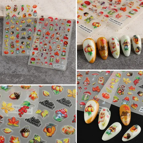 Vista 3 de 6 hojas de calcomanías de otoño para decoración de uñas, hojas de arce de otoño, 3D, autoadhesivas, día de Acción de Gracias, decoración de uñas, B