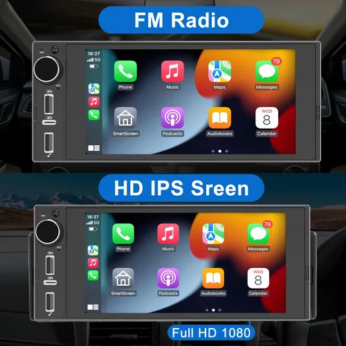Vista 7 de Radio de pantalla táctil de un solo DIN inalámbrico Apple Car Play inalámbrico Android Auto, 6 pulgadas Estéreo de coche de un solo DIN con enlace