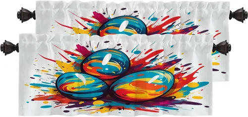 Vista 40 de Cortinas opacas de mármol abstracto blanco y gris para ventanas, cenefas opacas de poliéster multicapa para cocina, paquete de 2 unidades, 26 x 24