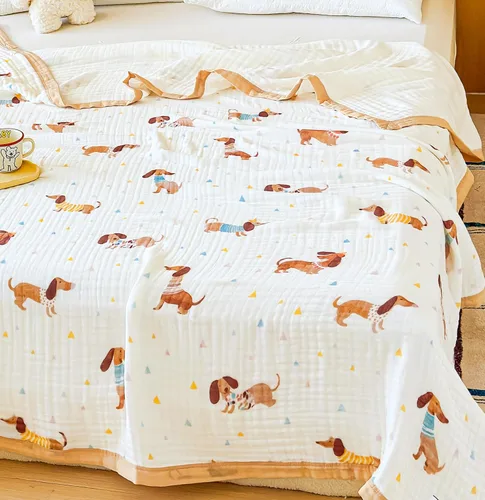 Vista 9 de J-pinno Manta reversible de muselina de abeja amarilla, 100% algodón, 6 capas, suave y cálida, para sofá, niños y niñas, con dibujos animados