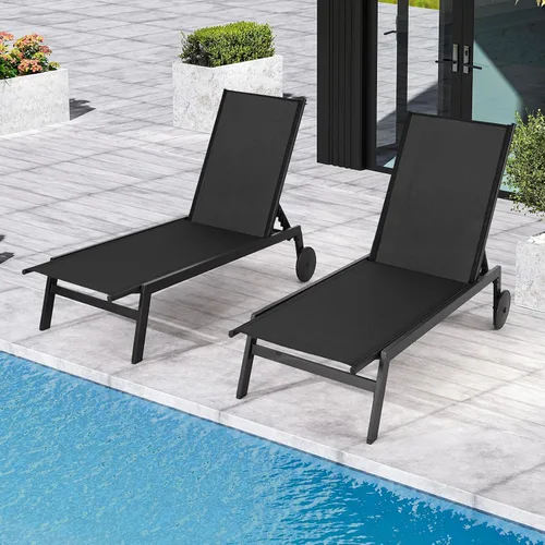 Vista 17 de Patio Chaise Lounge Chair with Wheels, Set of 2 Outdoor Lounge Chairs with Adjustable Backrest, Waterproof Poolside Lounge Chairs