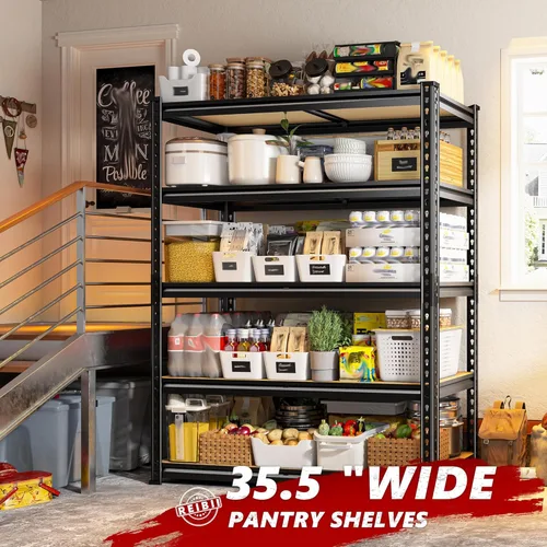 Vista 9 de REIBII Estantes de almacenamiento de 2020 LBS, estantería de garaje de 5 niveles, estantes de garaje ajustables y resistentes, estante de utilidad