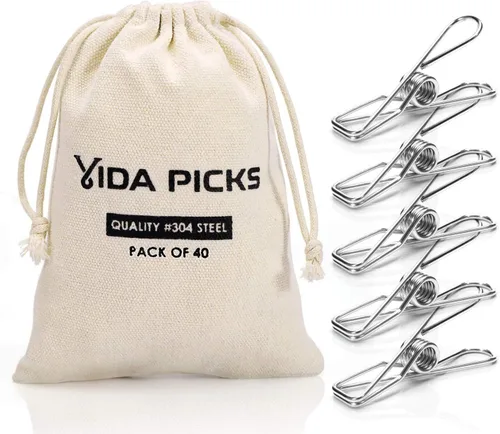 Paquete de 40 alfileres de alambre resistentes al aire libre, de acero inoxidable para colgar ropa, pinzas de metal, clips para ropa, pasadores de