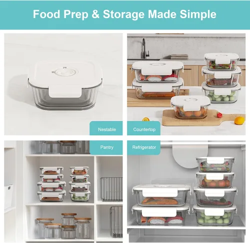 Vista 8 de Recipientes de vidrio sellado al vacío para almacenamiento de alimentos con bolsas Sous Vide, contenedor de preparación de comidas con tapas