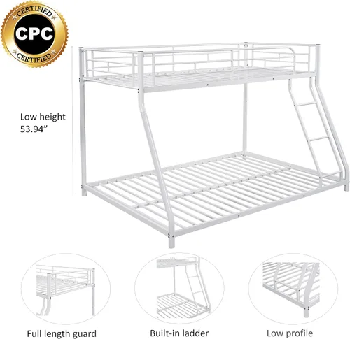 Vista 5 de Anwick Base de cama individual sobre tamaño matrimonial, litera de metal resistente con riel de seguridad y escalera, diseño que ahorra espacio, sin