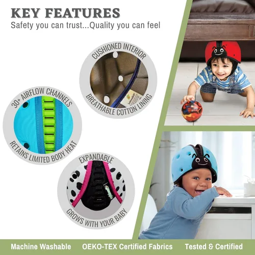 Vista 6 de SafeheadBABY Casco protector de cabeza de bebé suave para gatear y caminar de 7 a 24 meses - Casco de seguridad infantil ultraligero y transpirable