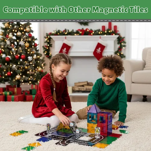 Vista 4 de AFUNX Juego de expansión magnética de azulejos, bloques de construcción magnéticos STEM para niños de 3 a 5 años, 4 a 8 5 a 7, juguetes