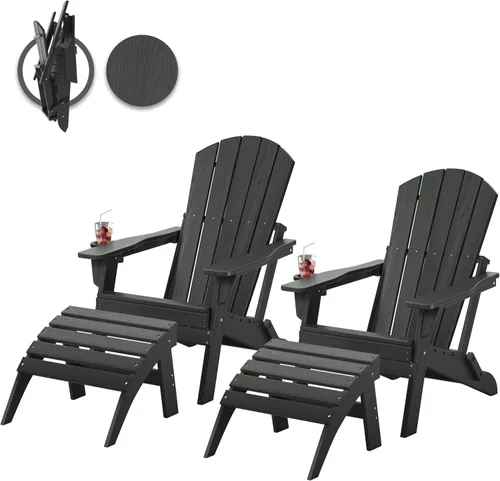 Vista 16 de Silla plegable Adirondack con soporte para tazas, de plástico HDPE resistente a todo tipo de clima, sillas de patio al aire libre, asiento