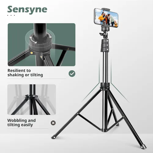 Vista 35 de SENSYNE Trípode de teléfono de 62 pulgadas y palo para selfie, soporte extensible para teléfono celular con control remoto inalámbrico y soporte