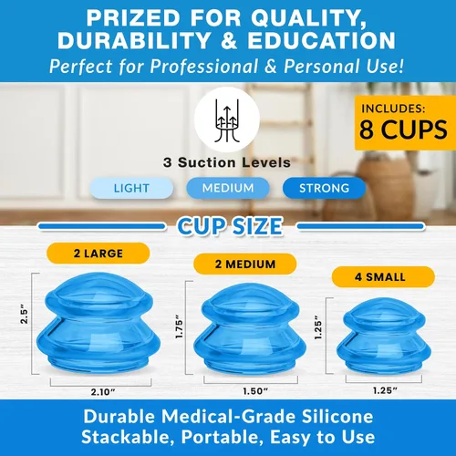 Vista 2 de Juego de ventosas de silicona Lure Essentials Edge, kit de ventosas para terapia de masaje, ventosas duraderas para uso profesional y doméstico, Azul