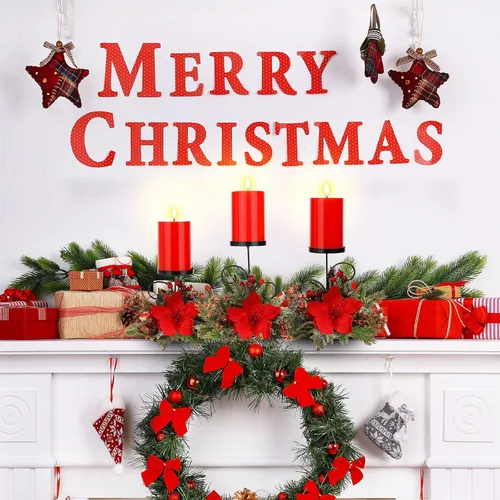 Vista 5 de Yunlly Juego de 3 portavelas de Navidad con 3 velas LED que funcionan con pilas, flor de pascua artificial de Navidad para decoración de mesa