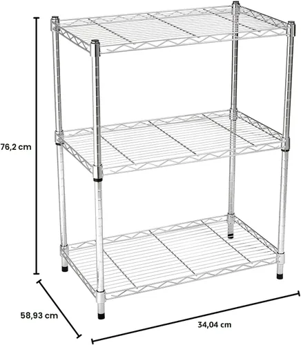 Vista 3 de Yaxa Basics Estante organizador ajustable de alambre de acero resistente con 3 estantes para cocina, garaje, 23.2 pulgadas de largo x 13.4 cromado