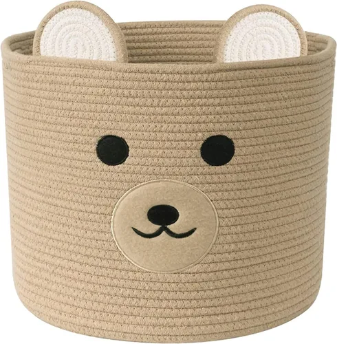Vista 7 de Cestas de lavandería Bear, cesta de almacenamiento con asas, cesta decorativa para sala de estar, cesta de almacenamiento tejida para juguetes Marrón