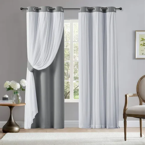 Vista 10 de BONZER Cortinas opacas con superposición transparente, mezcla y combina paneles de ventana de doble capa con aislamiento térmico para sala de estar
