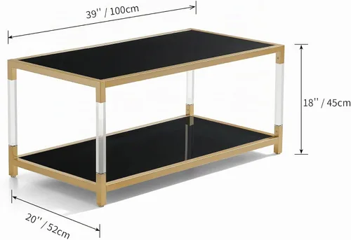 Vista 3 de AGV LIGHTING Mesa auxiliar BLEVIO 202205, mesa de centro de doble capa de diseño moderno, perfecta para el espacio vital, parte superior de vidrio