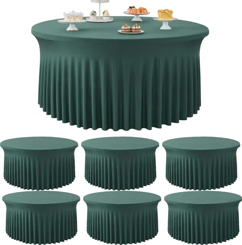Vista 40 de Paquete de 6 manteles redondos de elastano azul bebé para mesa de 60 pulgadas, manteles elásticos de 120 pulgadas ajustables de 5 pies, manteles