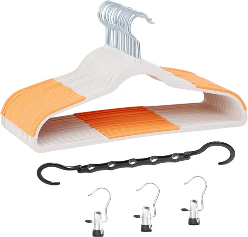 Vista 14 de VECELO Juego de 25 perchas de plástico con muescas antideslizantes para el armario, ahorro de espacio, perchas resistentes, color beige