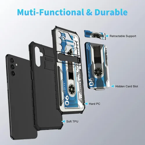 Vista 4 de Dikoer Funda para Samsung A13 5G Kickstand, doble capa de policarbonato duro suave TPU cartera desmontable con tarjetero resistente protección a