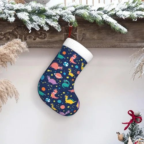 Vista 3 de Medias Graciosas de Dinosaurio Planeta Navidad Medias Grandes de Dinosaurio Navidad Medias de Navidad Decoración de Habitación de Navidad