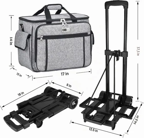 Vista 5 de CAB55 Estuche enrollable para máquina de coser, estuche de transporte desmontable con ruedas, bolsa de transporte con fondo extraíble de madera