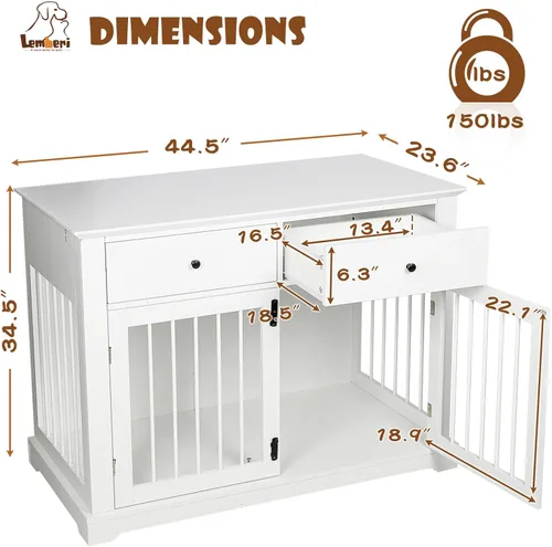 Vista 6 de LEMBERI Mueble de jaula para perros grande de 44 pulgadas con cajones de almacenamiento, mueble de perrera de madera para perros como mesa auxiliar
