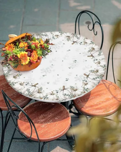 Vista 30 de Mantel redondo ajustable con diseño de flores de esqueleto espeluznante de Halloween, mantel ajustable de calavera blanca con borde elástico, Negro