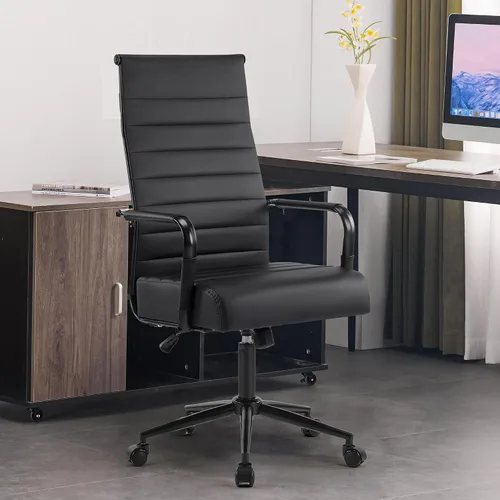 Silla de escritorio de oficina, sillas modernas de cuero para sala de conferencias con respaldo alto, ruedas y brazos, silla giratoria ergonómica