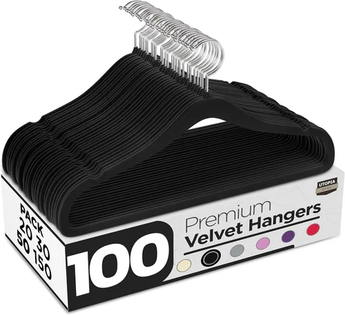 Vista 24 de Utopia Home Velvet Hanger - Paquete de 20 perchas delgadas antideslizantes de lujo para pantalones y abrigos, perchas fuertes que ahorran espacio